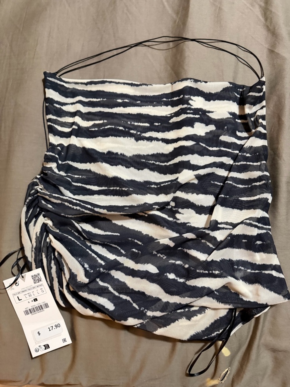 Zara Black and White Striped Ruched Cami Top
